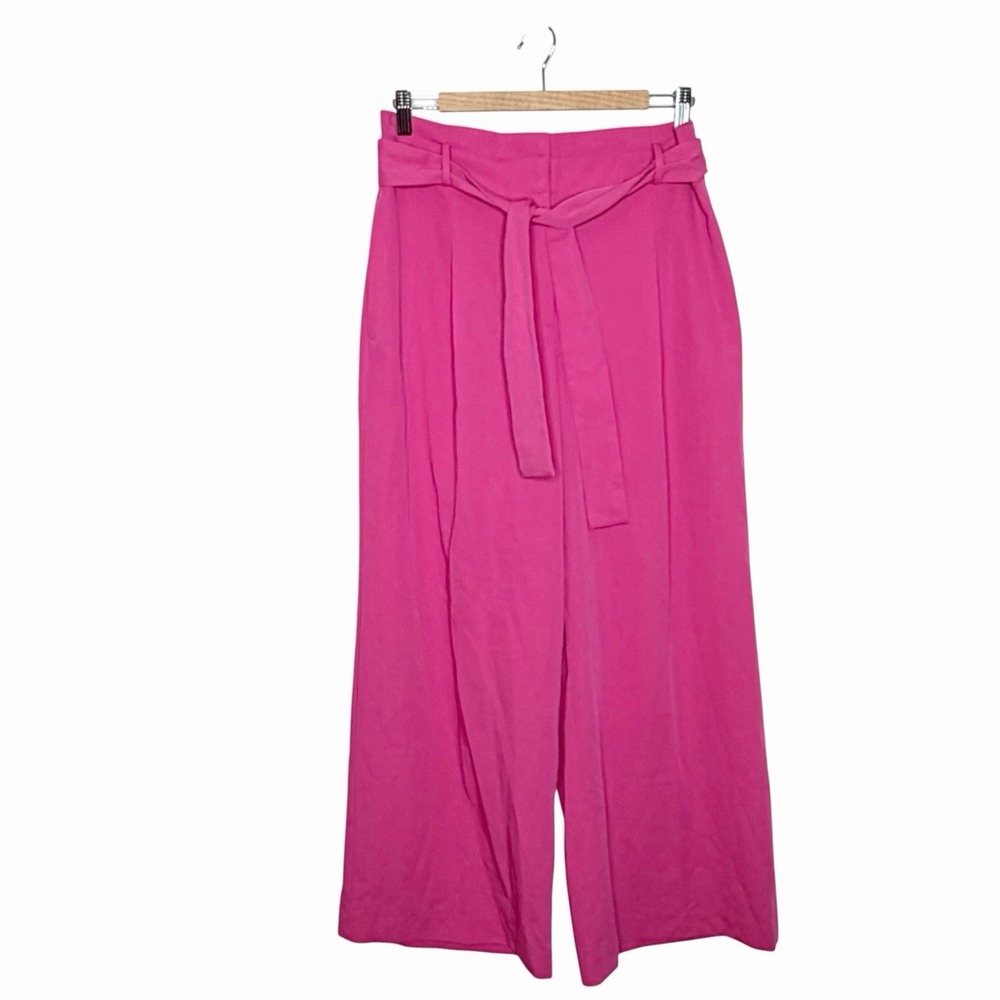 Ann Taylor Wide Leg Belted Dress Pants Pink Womens 6 Trouser Career High Rise